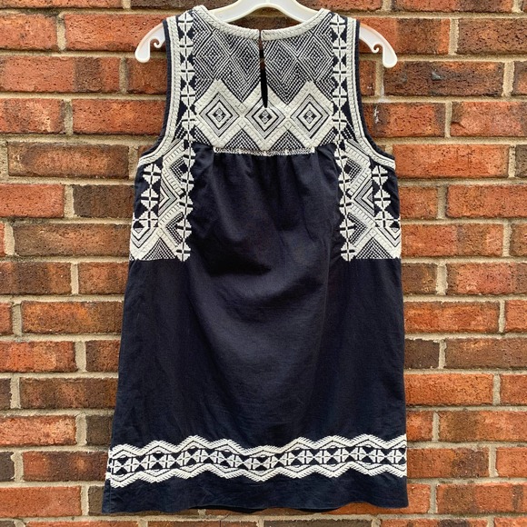 Madewell Embroidered Stitchtake Linen Sleeveless Keyhole Mini Dress Navy Blue S - Picture 6 of 12